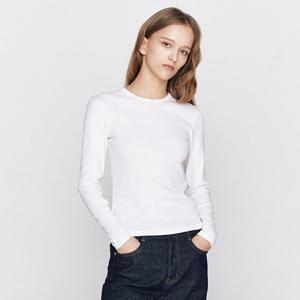 [지오다노] 여성 슬림핏 라운드넥 립 스판 티셔츠 326504