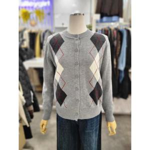 밸리걸 세이브존01 봄 가을 아가일 라운드넥 니트 가디건 804630