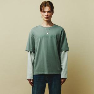 [플랙진]남성 레이어드 롱 슬리브 로고 티셔츠(PWTH3RLL47M)