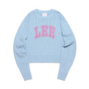 M 리긴팔티 CQK LE2303KT65SB 우먼 라운드넥 케이블 프린트 니트 스카이 블루