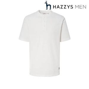 [헤지스남성] (HZTS5B504OW) 오프화이트 와플조직 헨리넥 반팔 티셔츠