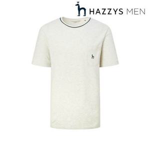 [헤지스남성] (HZTS5B506I1) 오트밀 피케조직 반팔 크루넥 티셔츠
