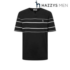 [헤지스남성] (HZTS5B547BK) [25SS]블랙 슬릿넥 컬러블럭 반팔 티셔츠