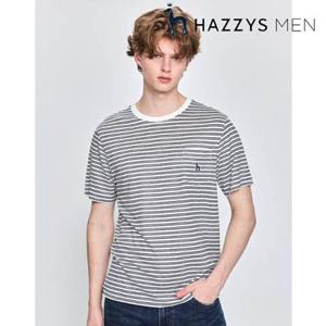 [헤지스남성] (HZTS5B508OW) [25SS]화이트 스트라이프 린넨 반팔티셔츠
