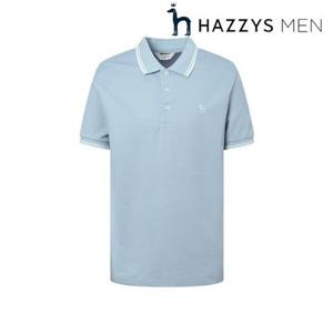 [헤지스남성] (HZTS5B437B1) 블루 더블 팁 배색 카라 티셔츠
