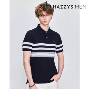 [헤지스남성] (HZTS5B434N2) 네이비 컬러블럭 반팔 카라 티셔츠