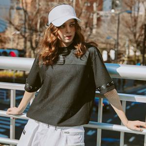 챌린저 메쉬소재 까모플라쥬 여성 오버핏 반팔티셔츠 블랙 CHD2WST0638BK