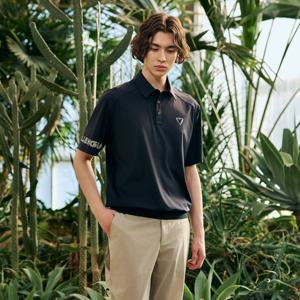 챌린저 남성 트라이앵글 포인트 트리코트 블루종 카라 티셔츠 블랙 CHE2MST5233BK