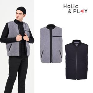 홀릭앤플레이 남성 양면 뽀글이 패딩조끼-HB4MWV002GY