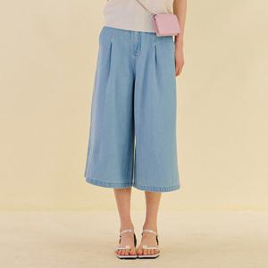 여성 뒷밴딩 7부 와이드 데님 팬츠-DBRG2771D0D