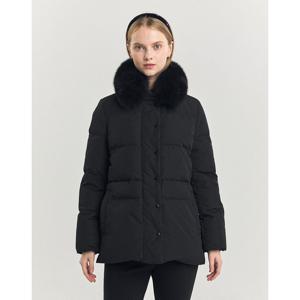 헤지스 여성 24FW 클리어런스폭스FUR구스다운 블랙 탈착 퍼카라 하프 헤비다운 점퍼 HSJU4D003BK
