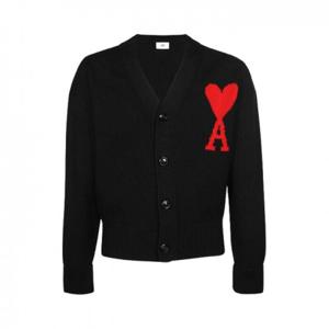 아미 공용 빅 하트 로고 오버사이즈 인타르시아 가디건 블랙 BFUKC002 018 009