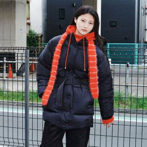 [플랙진]여성 여성 벨티드 다운 후드 점퍼 블랙(PWTI4DJL02W)