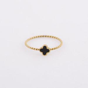 자개반지 시후주얼리 블랙 자개 클로버 앤틱골드 반지 TR061R