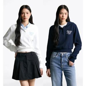 [타미진] T32F6TTO11TWT1 여성 크롭 와플 후드 티셔츠