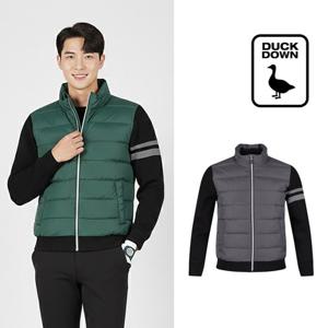 럭스골프 남성 배색 니트 슬리브 덕다운 점퍼 BLU25W801