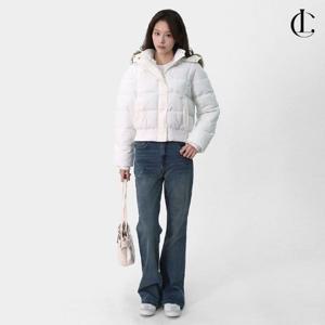 엘케이트 여자 겨울 슬림핏 크롭 버튼 페이크 퍼 라쿤 패딩 LMAG002