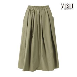 비지트인뉴욕  허리 밴딩 셔링 플레어 롱 스커트 (V61SR03)