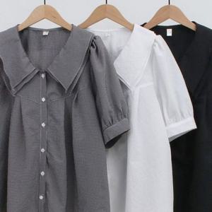 빅사이즈 퍼프 블라우스 307N080S 카라 더블