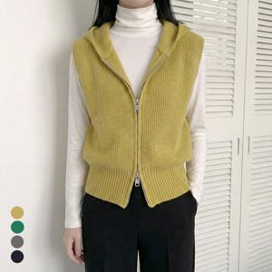 [올리비에스클로젯]베이직 후드 집업 니트 베스트_O2602KV005A