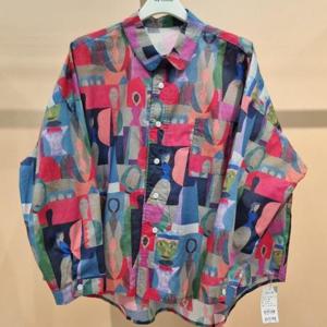 라티움 HC34 봄 품편한 화려한 문양패턴 면남방셔츠 T2613bl21