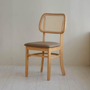 베스트리빙 버튼라탄 인테리어 카페 원목 가죽 식탁 의자 1개