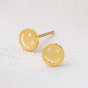 14K GF 골드필드 핀 스마일 귀걸이 해피스마일