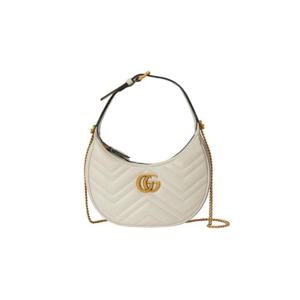 구찌 GG 마몽 하프 문 쉐이프 미니백 화이트 레더 699514-DTDHT-9022