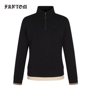 [팬텀] 여성 부클 자수 우븐 배색 반집업 긴팔티셔츠 221D3TF382_BK