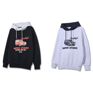 [지프]남여공용 기모 자동차 프린트 배색 후드티(JO4THU061)