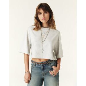 바쉬 24FW BEST그레이 멜란지 로고 프린트 5부소매 크롭 티셔츠 SITS4F008G2