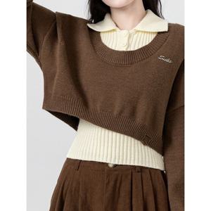 [예쎄][예쎄] (2종SET)카라 민소매+긴팔 크롭 니트(S4WSE006A)