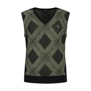 파리게이츠골프조끼 NQC 521E1SV381_BK 여성 백 리본 체크 자카드 니트 베스트