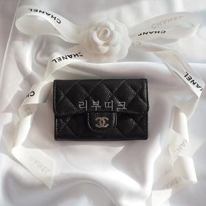 샤넬 클래식 똑딱이 플랩 카드 지갑 캐비어 블랙 은장 AP0214