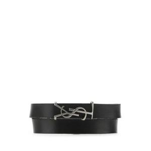 생로랑 남성 블랙 레더 팔찌 7087950IH0E 1000