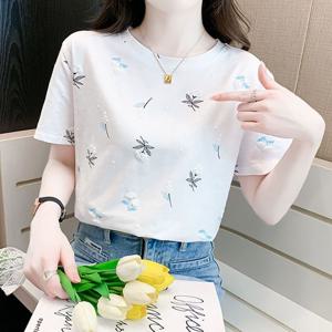 입체 화이트꽃 푸른 꽃잎 반팔 티셔츠 URD-529