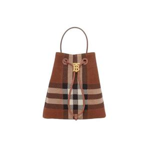 버버리 니트 체크 레더 스몰 TB 버킷백 다크 버치 브라운 8056138