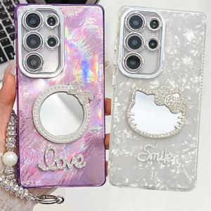 갤럭시A25 5G A256 큐빅 렌즈풀커버 미러 홀로그램 스트랩케이스