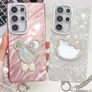 갤럭시A36 5G A366 큐빅 렌즈풀커버 미러 홀로그램 스트랩케이스