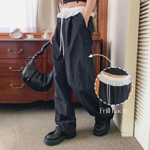 [다잇템]여성 고무줄 넓은 레이스 코디 팬츠