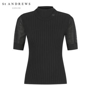 [세인트앤드류스] 여성 골조직 레이어드 반팔 니트 821E3SR102_BK