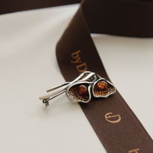 바이데이지 호박 원석 실버 브로치 Bb0465