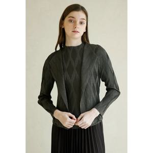 [요이츠]마름모 주름 삼각 소매 가디건 자켓 챠콜_YJ08WNPJK02