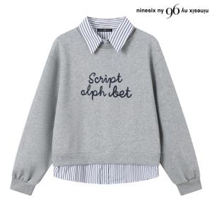 [나인식스뉴욕(영캐릭터)]스트라이프 카라 셔츠 레이어드 맨투맨 (NP3LW019L0)