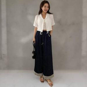 [다잇템][다잇템] 여성 넓은 진 줄지밑단 고무줄 팬츠_21459983_