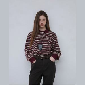 플라스틱아일랜드  (PR4CL061) 반오픈카라 스트라이프 티셔츠