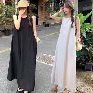 여성 뒷트임 포인트 A라인 롱 원피스 URK-305