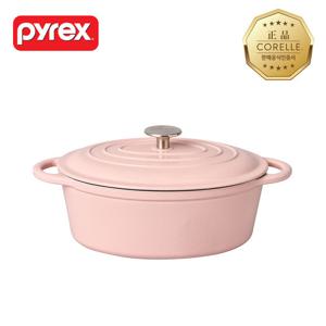 파이렉스 주물 타원 양수 27cm 핑크+뚜껑