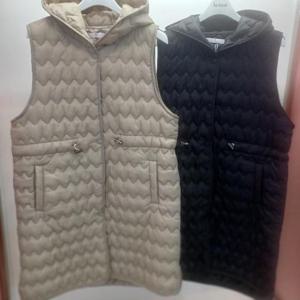 Latium HC06 퀼팅 옆트임 언발 후드 경량 패딩 롱조끼 T2543vt03