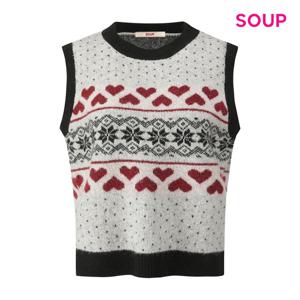 [숲]하트 패턴 라운드넥 니트 베스트 S5CVE09